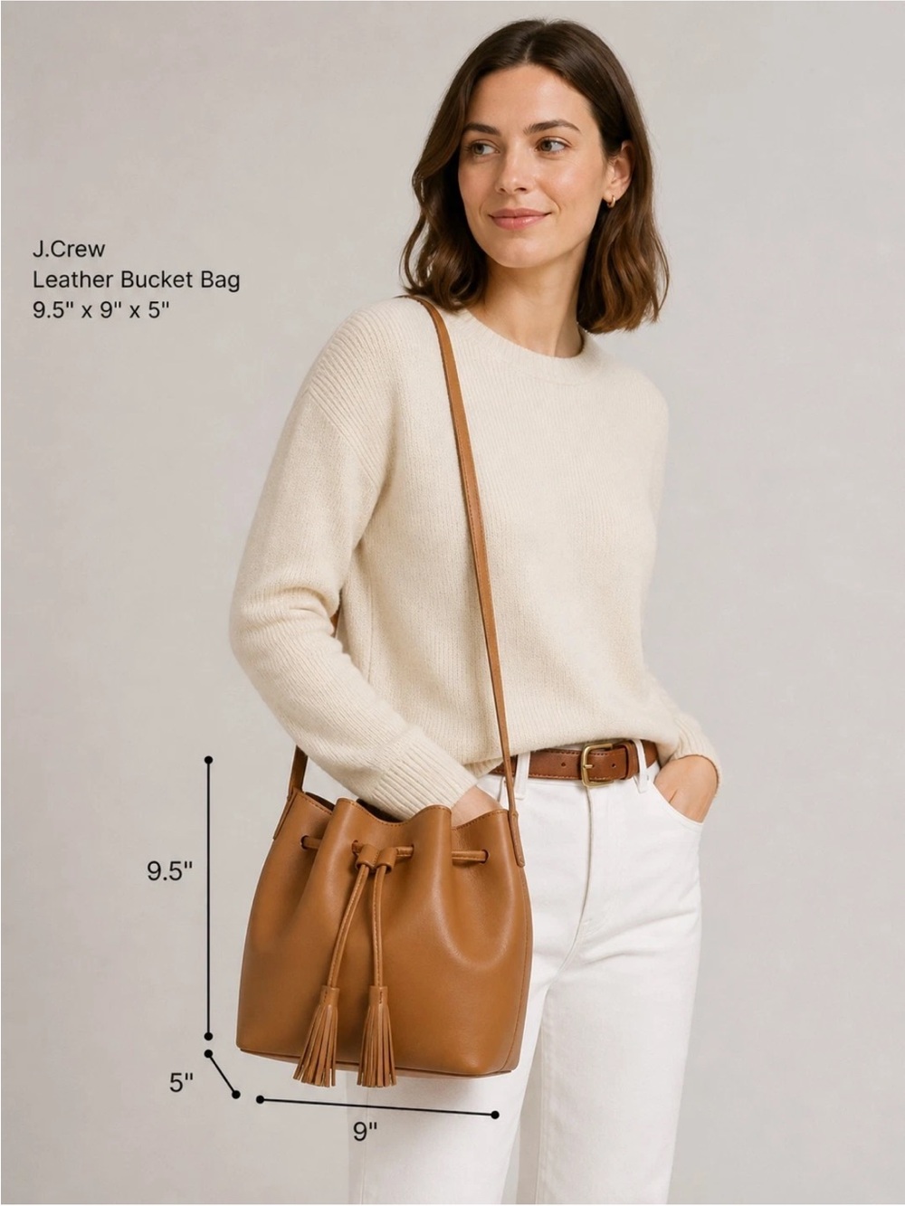 J. Crew Caramel Tan Drawstring Bucket Bag